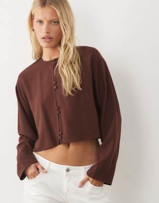 Asos Design Linen Blend Mandarin Style Blouse Co Ord In Brown
