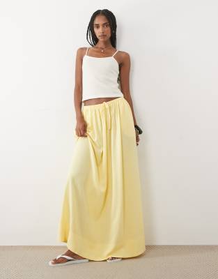 Asos Design Linen Blend Maxi Circle Skirt In Yellow