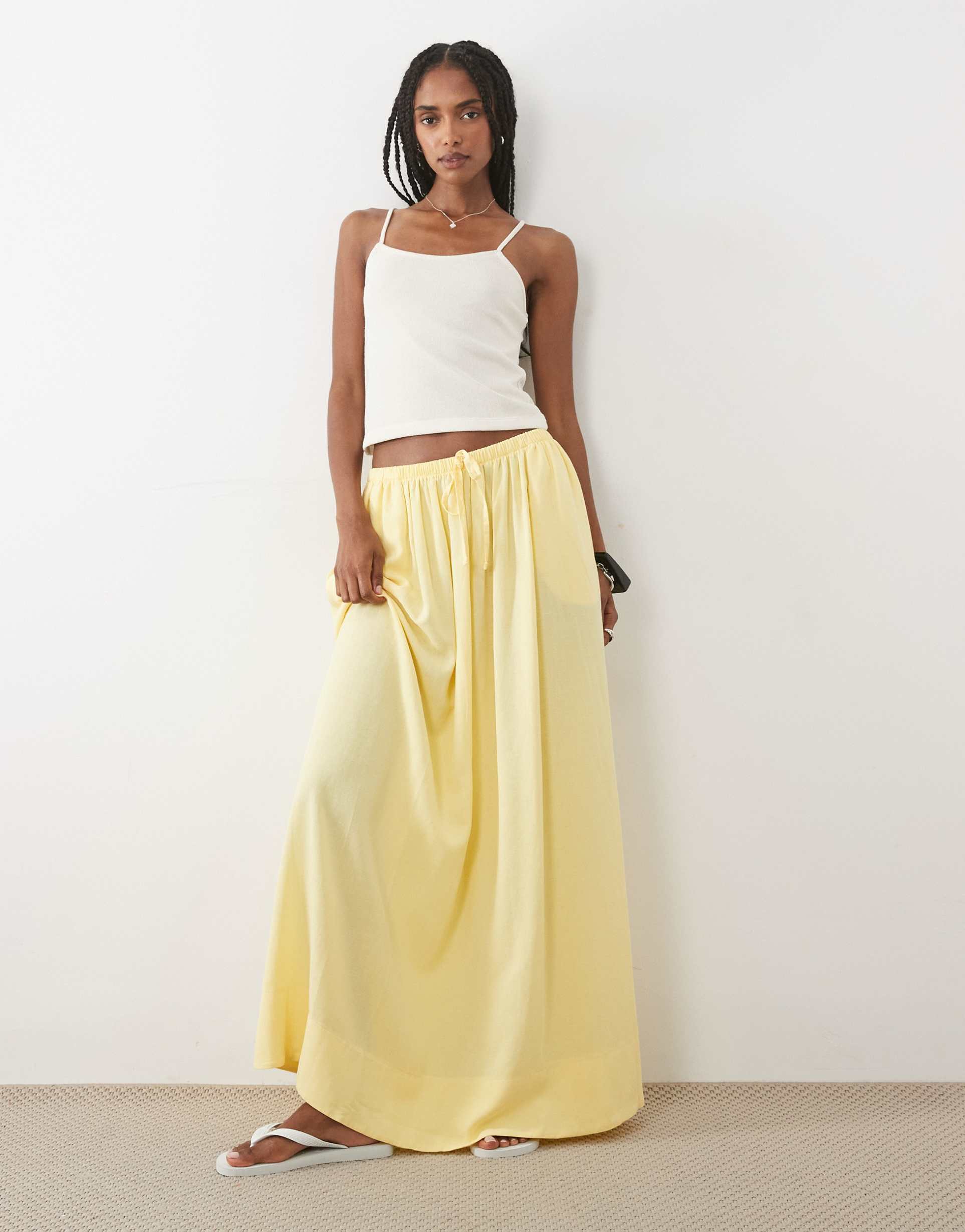 asos design linen blend maxi circle skirt in buttermilk