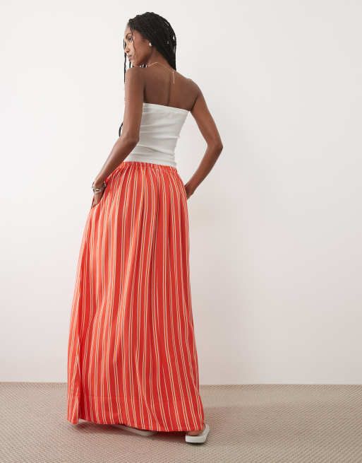 ASOS DESIGN linen blend maxi circle skirt in red stripe, 5 of 5