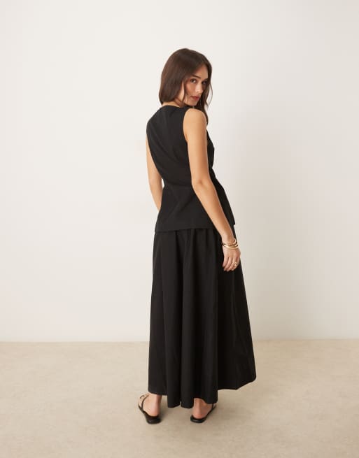ASOS DESIGN linen blend maxi vest dress with poplin skirt in black