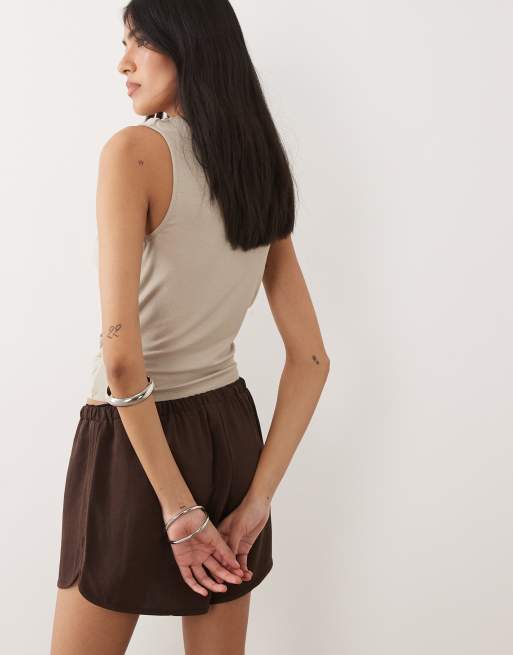 ASOS DESIGN linen blend micro runner short in chocolate, 5 of 5