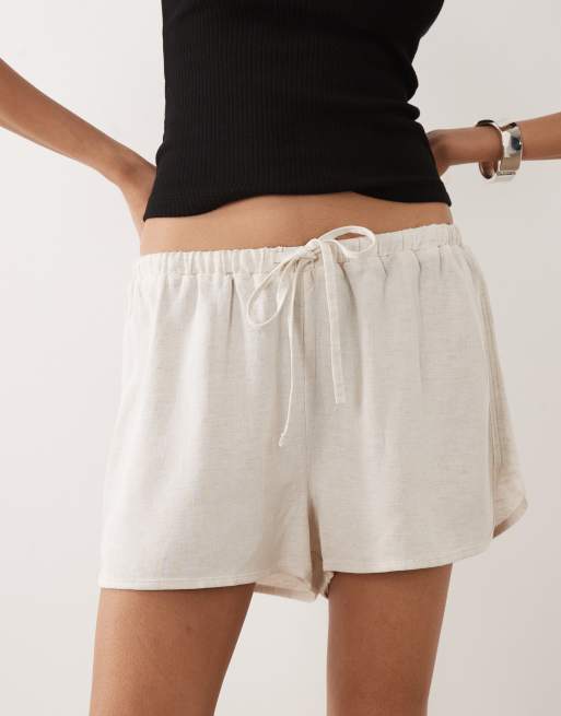 ASOS DESIGN linen blend micro runner short in natural, 3 of 5