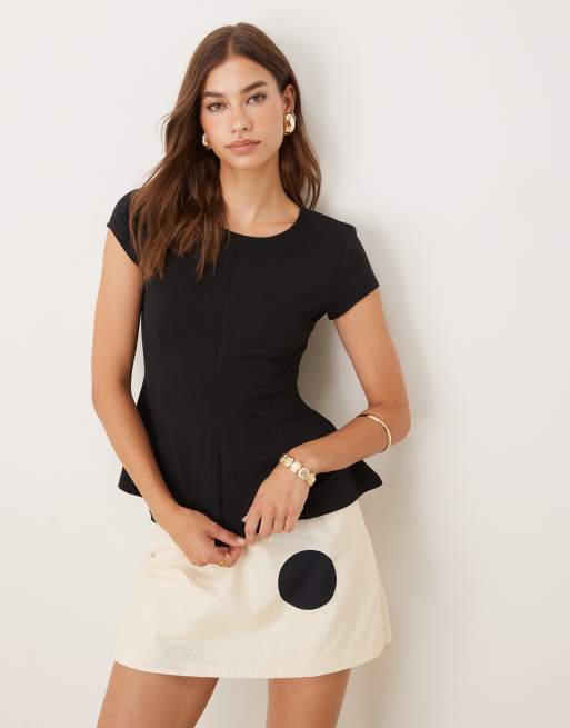 ASOS DESIGN linen blend mini skort in large scale polka dot, 5 of 5