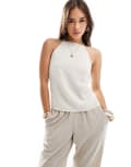 [ASOS DESIGN] ASOS DESIGN linen blend open back cami top in oatmeal-Neutral 14 Oatmeal