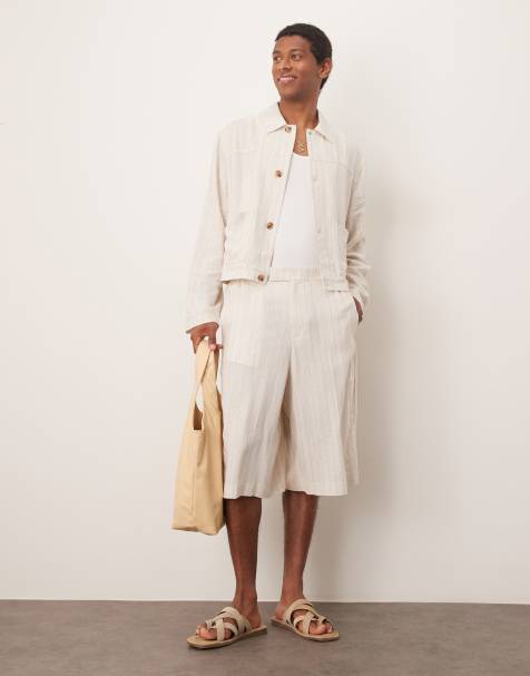 ASOS DESIGN linen blend oversized bermuda shorts in stone - view 1