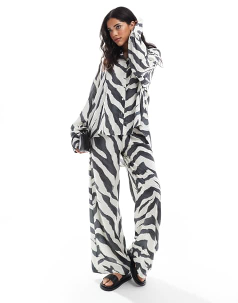ASOS DESIGN linen blend oversized shirt and trouser co ord in zebra print - view 1