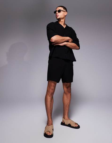 ASOS DESIGN linen blend oversized shirt in black (part of a set) - view 1