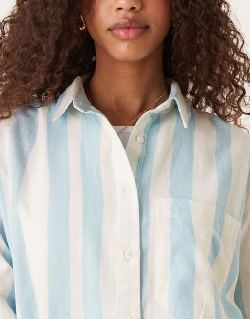 ASOS DESIGN linen blend oversized shirt in blurred stripe | ASOS