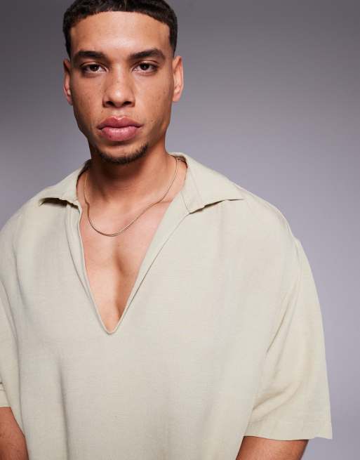ASOS DESIGN linen blend oversized shirt in brown - part of a set 