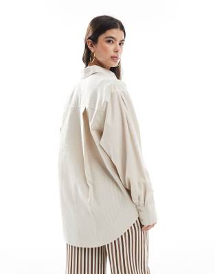 Asos Design Linen Blend Oversized Shirt In Neutral