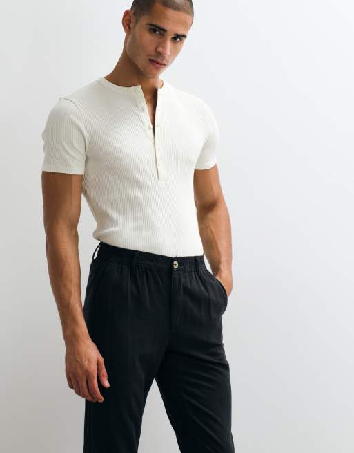 ASOS DESIGN linen blend pants in black, 4 of 5