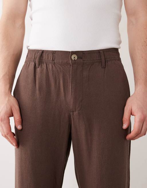ASOS DESIGN linen blend pants in brown, 2 of 5