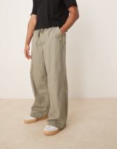 ASOS DESIGN linen blend parachute pants in khaki