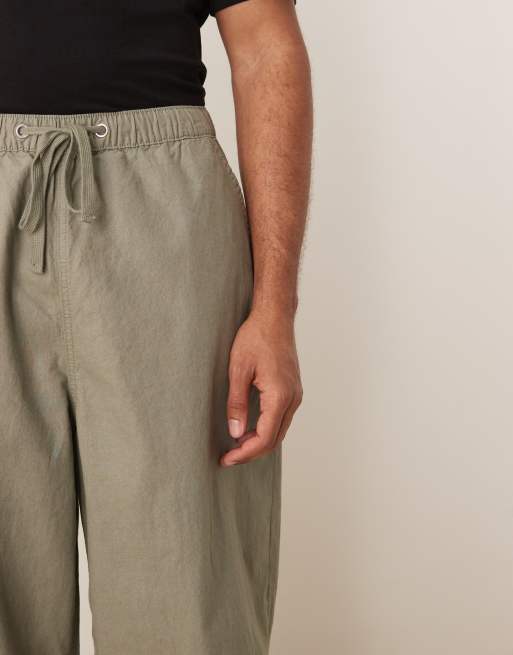 ASOS DESIGN linen blend parachute pants in khaki