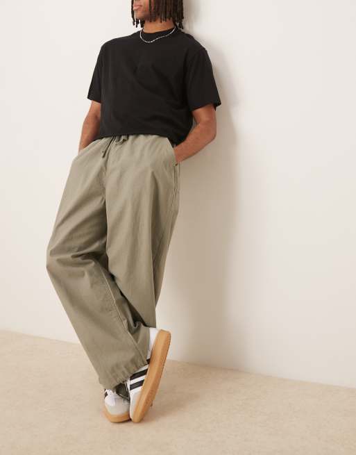 ASOS DESIGN linen blend parachute pants in khaki
