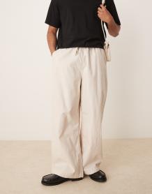 ASOS DESIGN linen blend parachute pants in khaki