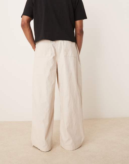 ASOS DESIGN linen blend parachute pants in stone