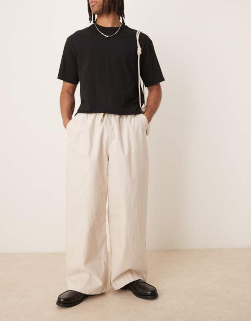 ASOS DESIGN linen blend parachute pants in stone