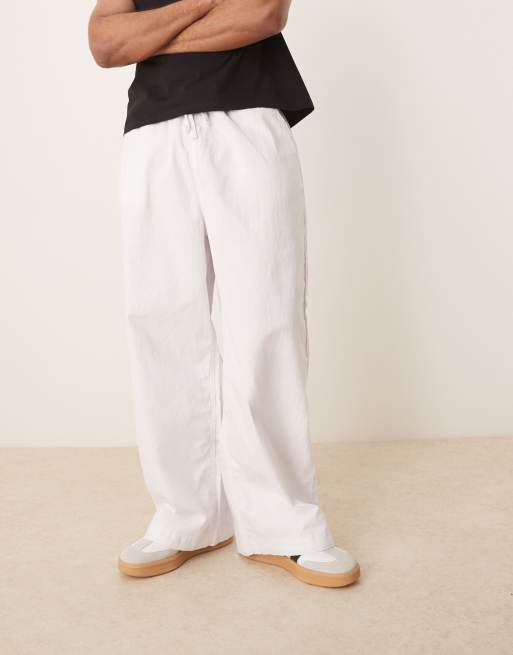 ASOS DESIGN linen blend parachute pants in white