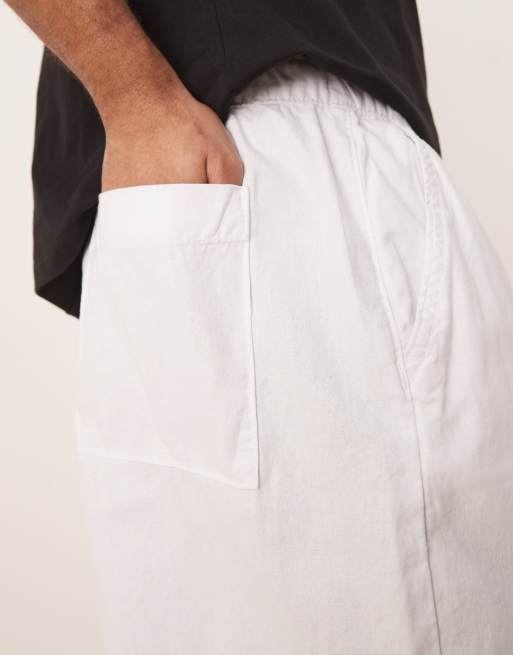 ASOS DESIGN linen blend parachute pants in white