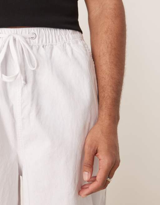 ASOS DESIGN linen blend parachute pants in white