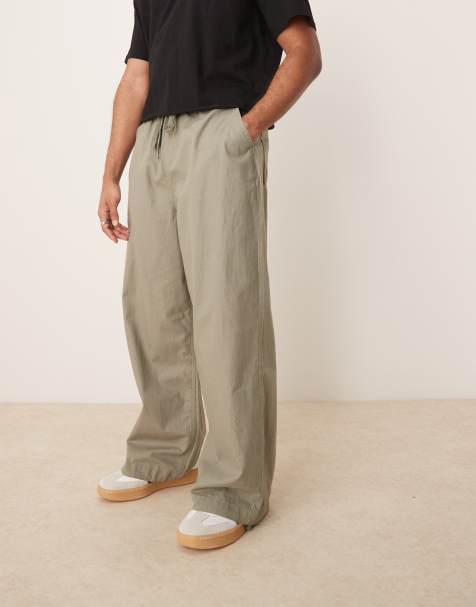 ASOS DESIGN linen blend parachute trousers in khaki - view 1