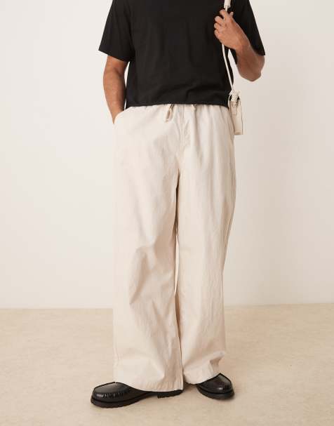 ASOS DESIGN linen blend parachute trousers in stone - view 1