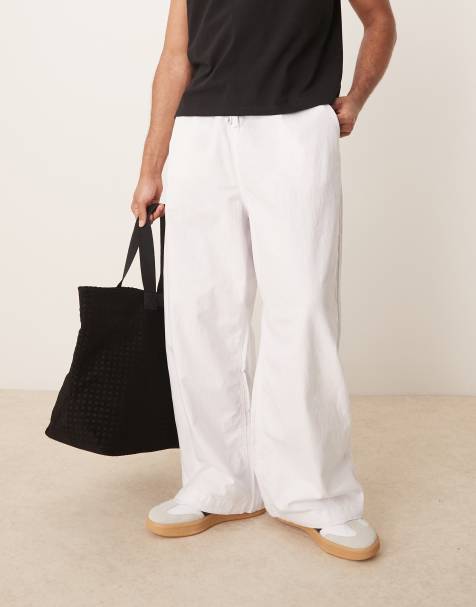 ASOS DESIGN linen blend parachute trousers in white - view 1