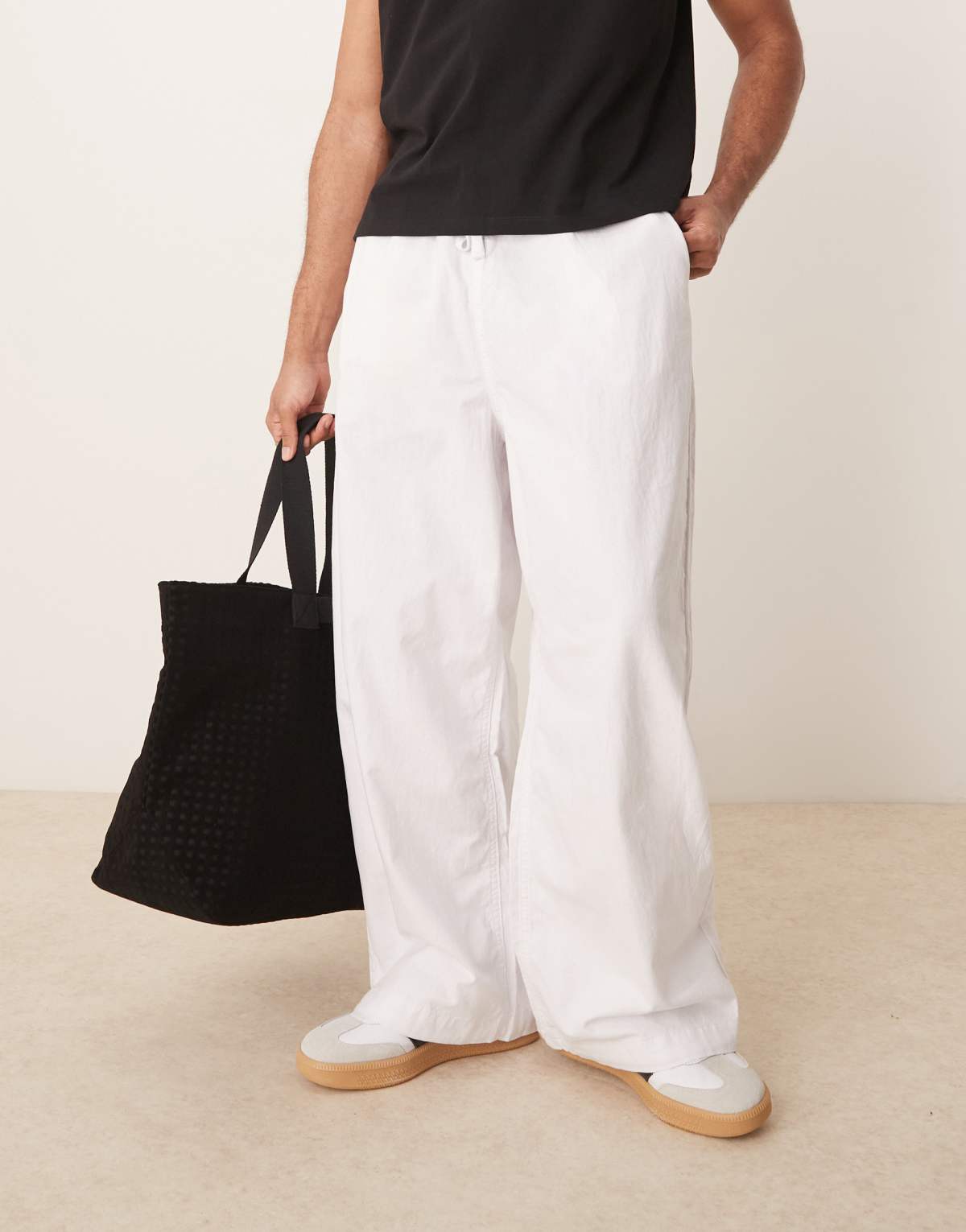 ASOS DESIGN linen blend parachute trousers in white