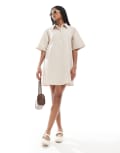 [ASOS DESIGN] ASOS DESIGN linen blend polo collar mini dress in neutral 16 Neutral