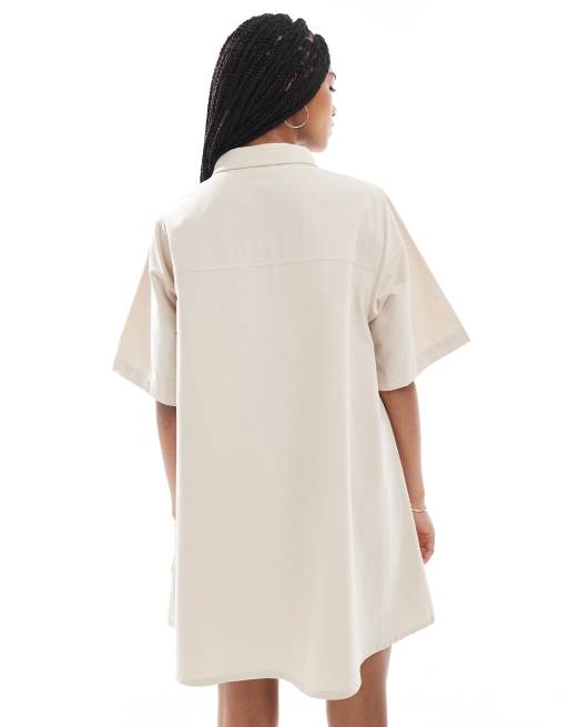 ASOS DESIGN linen blend polo collar mini dress in neutral | ASOS