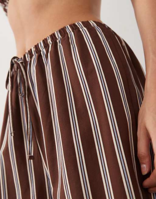 ASOS DESIGN linen blend pull on longline short in brown stripe co ord, 4 of 5