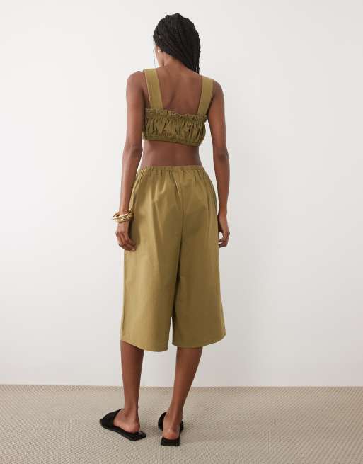 ASOS DESIGN linen blend pull on longline short in olive co ord, 5 of 5