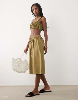 Asos Design Linen Blend Pull On Longline Shorts In Green