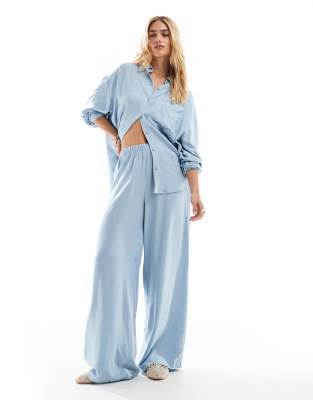 ASOS DESIGN linen blend pull on pants in blue