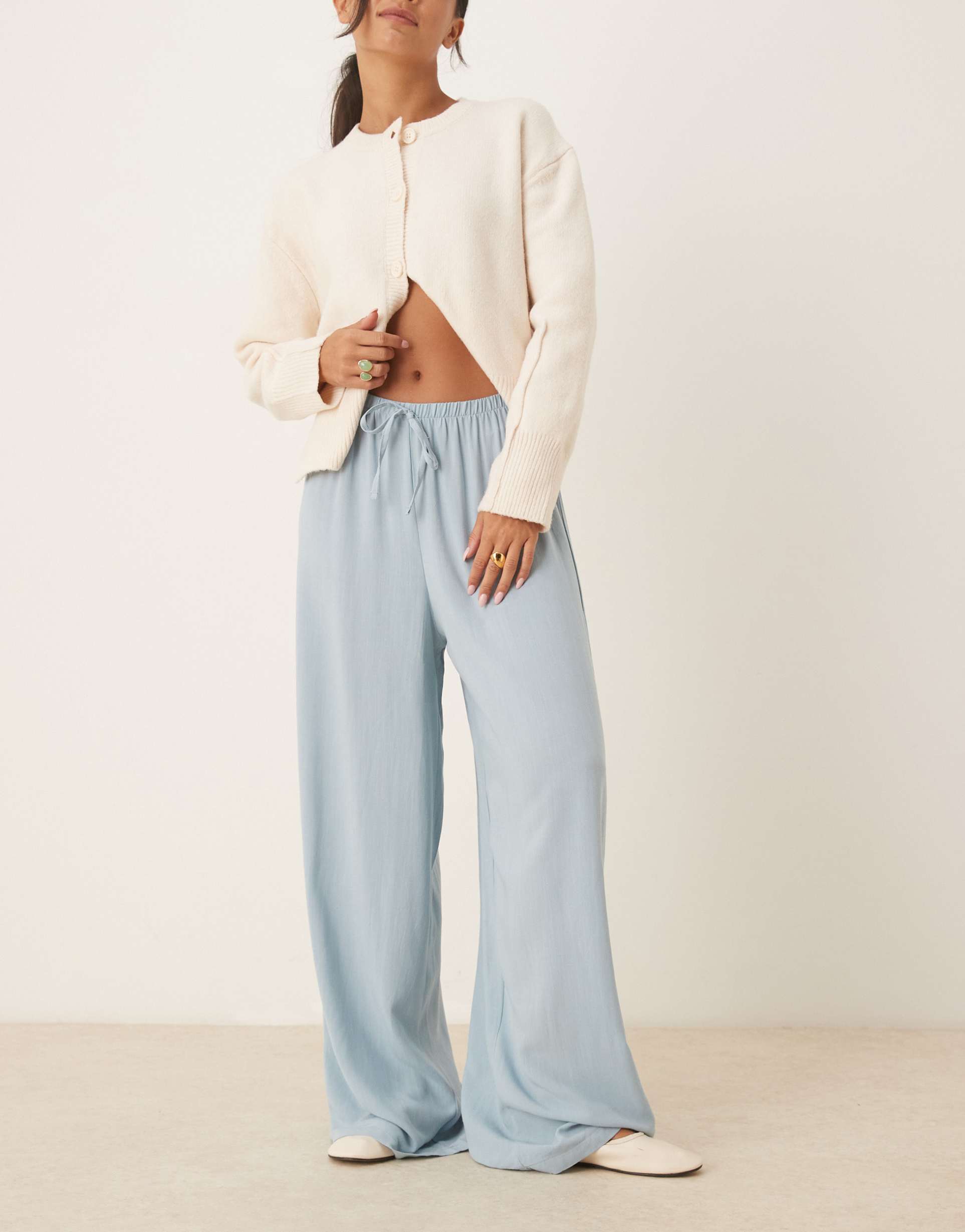 asos design linen blend pull on pants in dusky blue