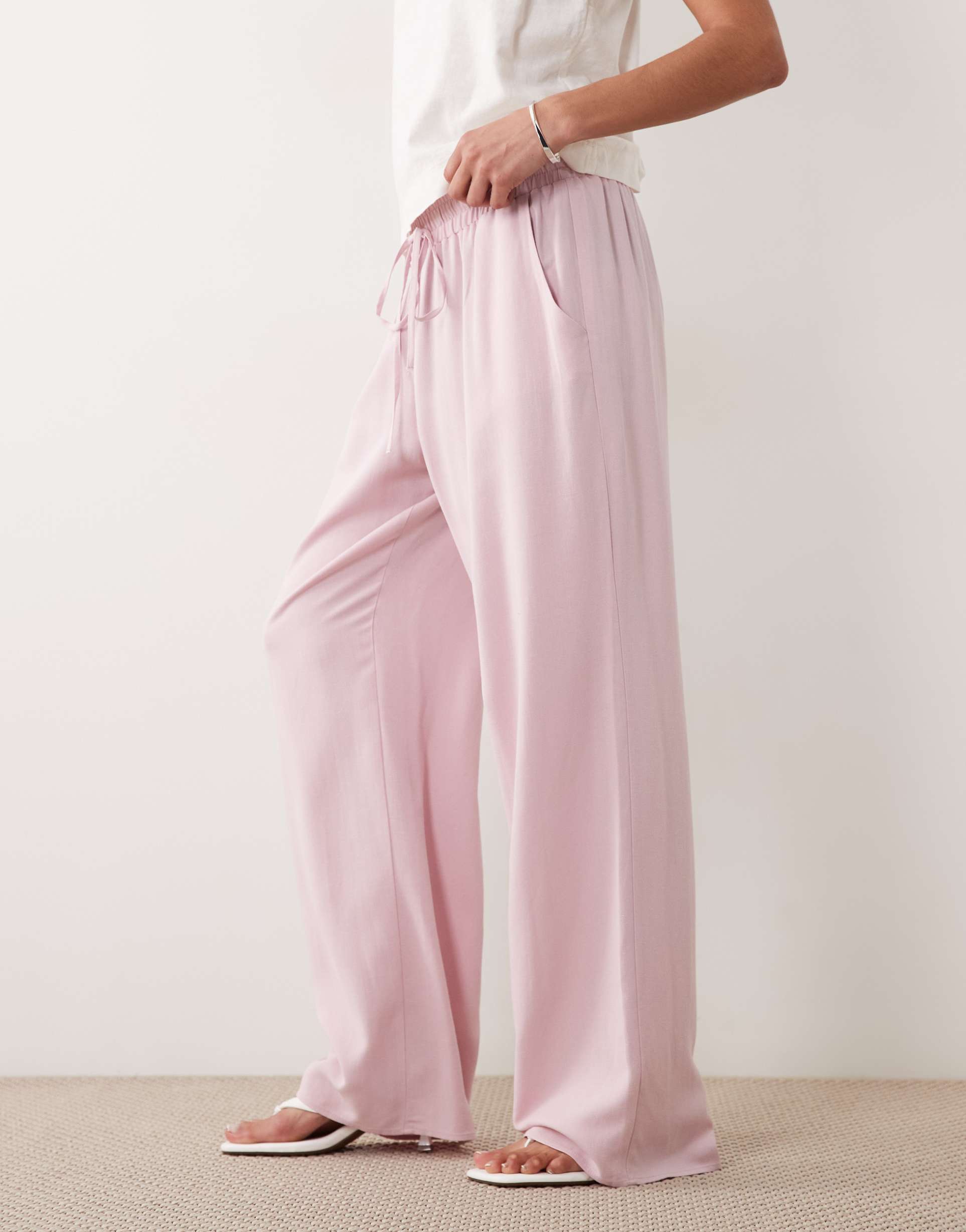 asos design linen blend pull on pants in lilac