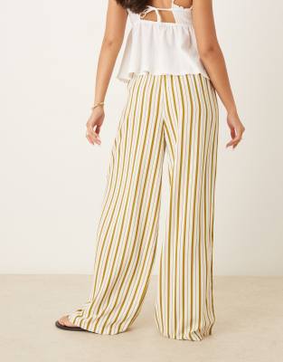 ASOS DESIGN linen blend pull-on pants in olive pinstripe