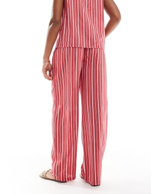 ASOS DESIGN linen blend pull on pants in red stripe - part of a set