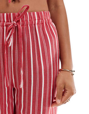 ASOS DESIGN linen blend pull on pants in red stripe - part of a set