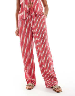 ASOS DESIGN linen blend pull on pants in red stripe - part of a set