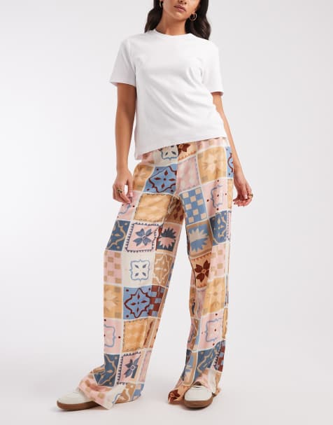 ASOS DESIGN linen-blend pull-on pants in tile print - view 1