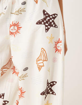 Asos Design Linen Blend Pull On Pants In Multi