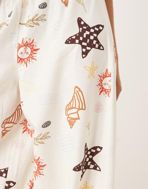 ASOS DESIGN linen blend pull on pants in vacation print, 2 of 5