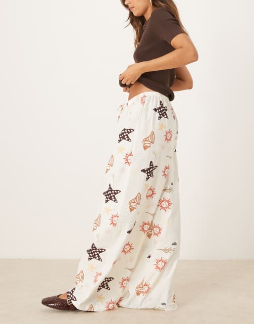 ASOS DESIGN linen blend pull on pants in vacation print, 3 of 5