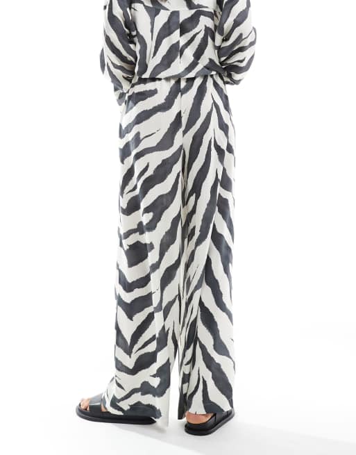 ASOS DESIGN linen blend pull on pants in zebra print
