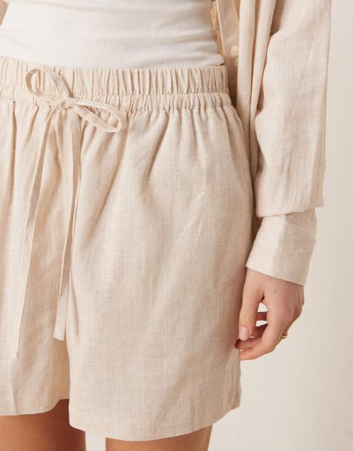 ASOS DESIGN linen look pull on shorts in stone