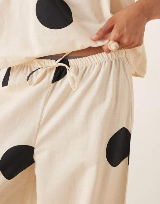 ASOS DESIGN linen blend pull on trouser in cream polka dot co ord