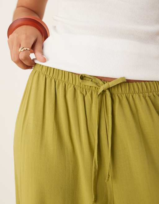 ASOS DESIGN linen blend pull on trouser in olive green, 2 of 5